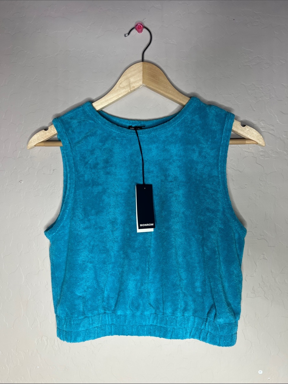 Monrow Terry Crop Tank in Aqua Teal
